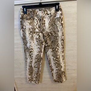 Cache Snake-Print Crop Pants in Brown and Cream